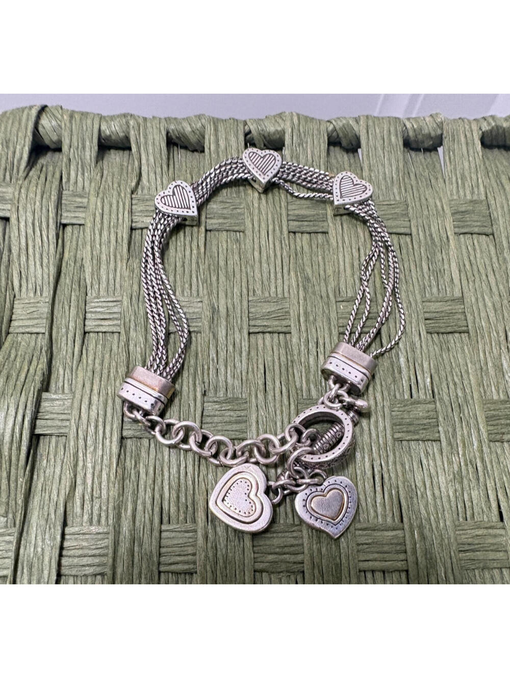 Brighton 3-Station Reversible Hearts Multi-Strand Toggle Bracelet 8"
